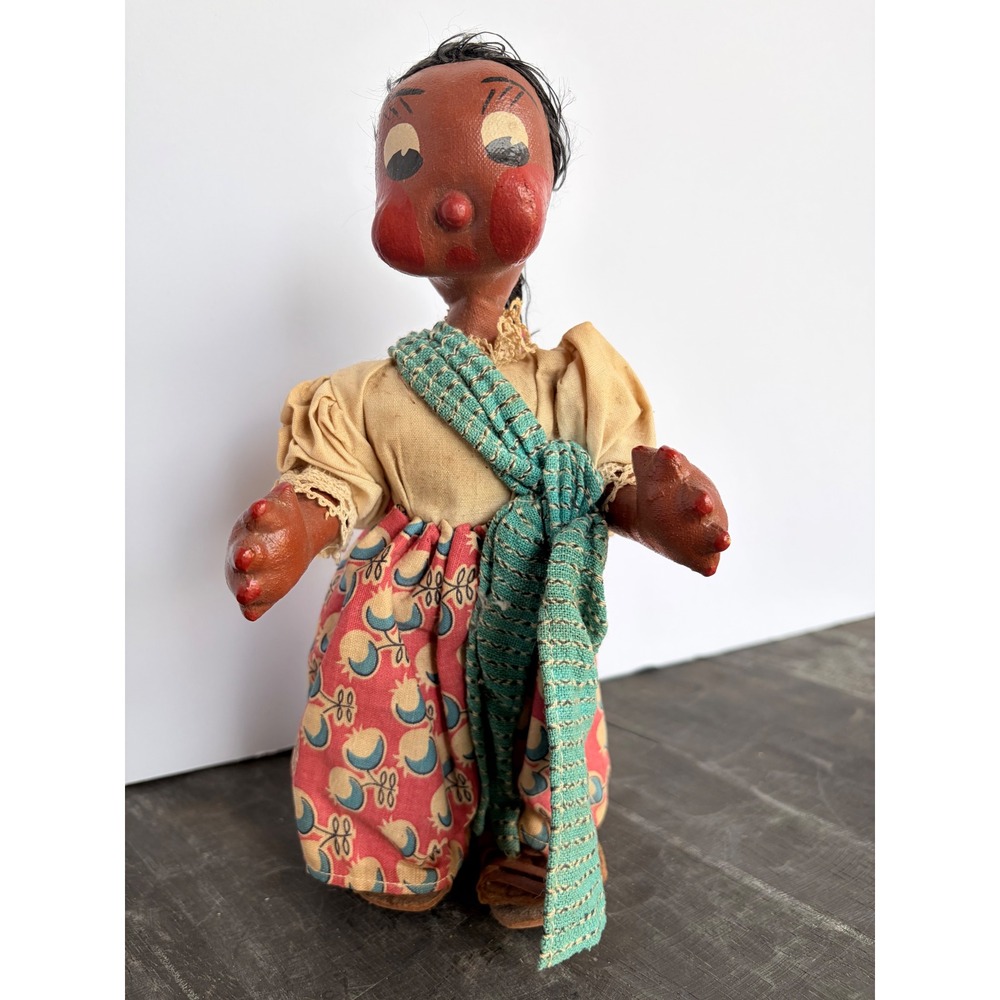 Vintage Mexican Folk Art Doll Handmade Paper Mache Hand Painted Huaraches - Picture 7 of 11